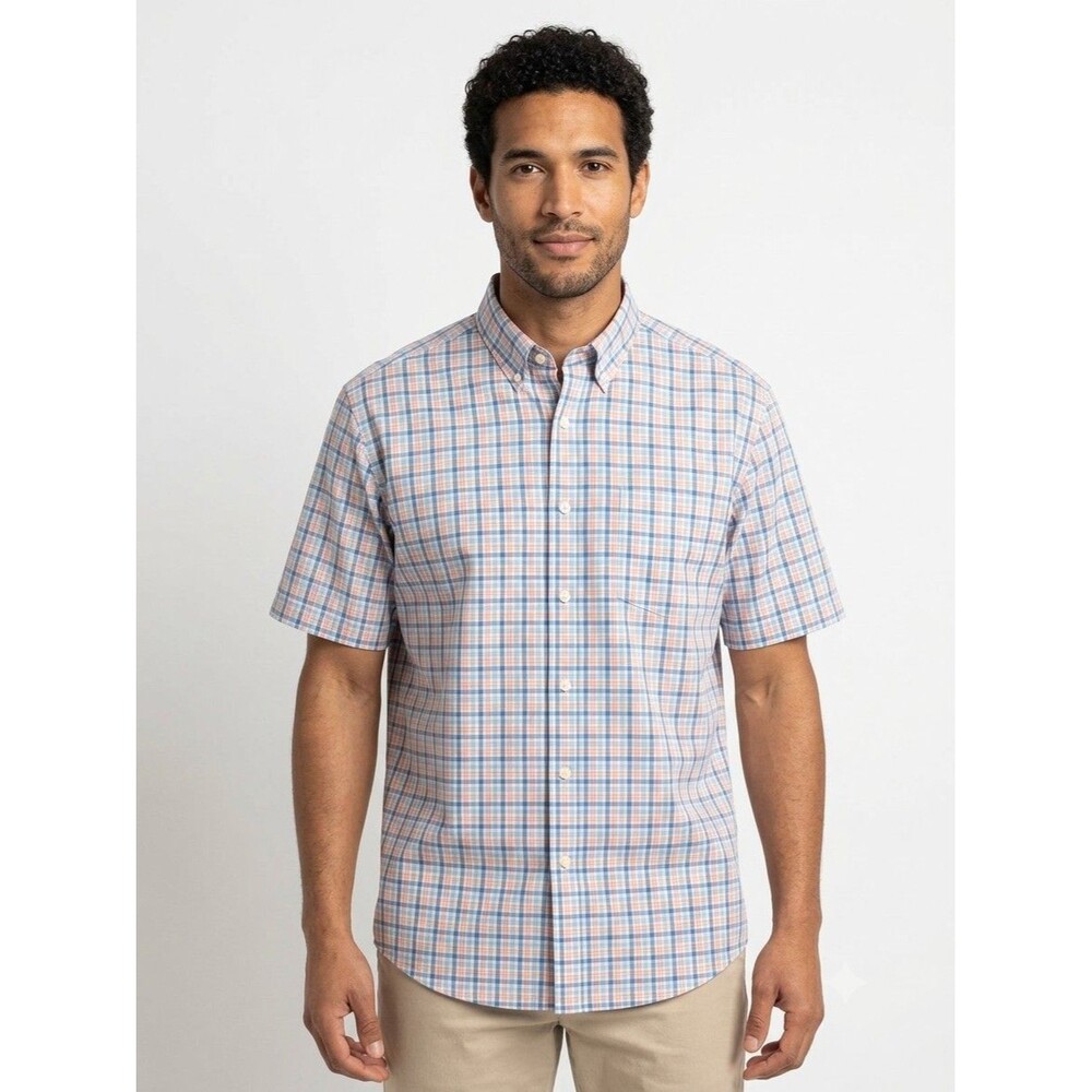 Mason James Men's XL Blue Plaid Short Sleeve Button Down Shirt